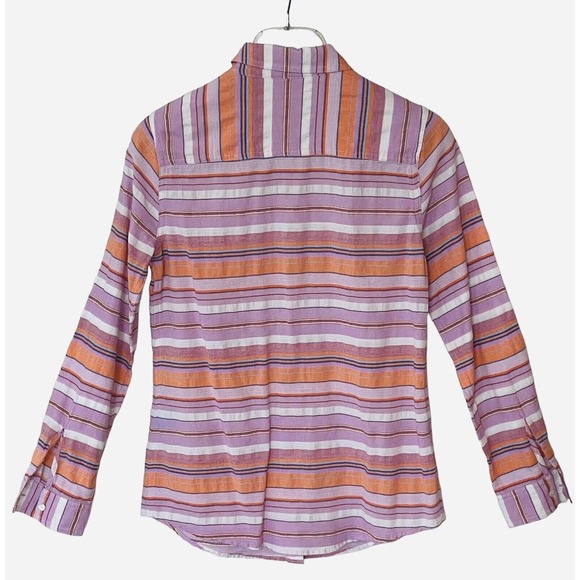 J McLaughlin Button Down Top Shirt Long Sleeves Lavender Striped Spring Size XS - Picture 2 of 5